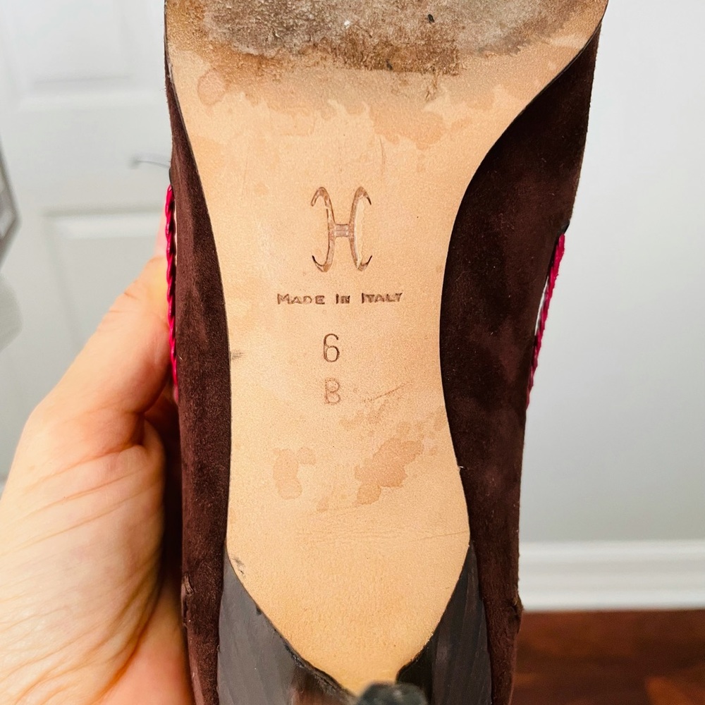 Cole Haan Brown Suede Pink Tassle Pumps - Picture 8 of 9